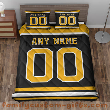 Custom Quilt Sets Boston Jersey Personalized Ice Hockey Premium Quilt Bedding for Boys Girls Men Women